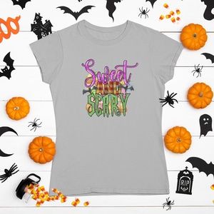 Sweet & Scary Halloween Grey Ladies Short Sleeve T-Shirt